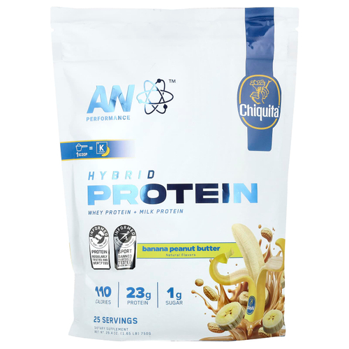 AN Supps, Performance, гибридный протеин, Chiquita®, банановая арахисовая паста, 750 г (1,65 фунта)
