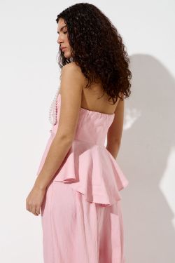 Топ с баской из вискозы розового цвета