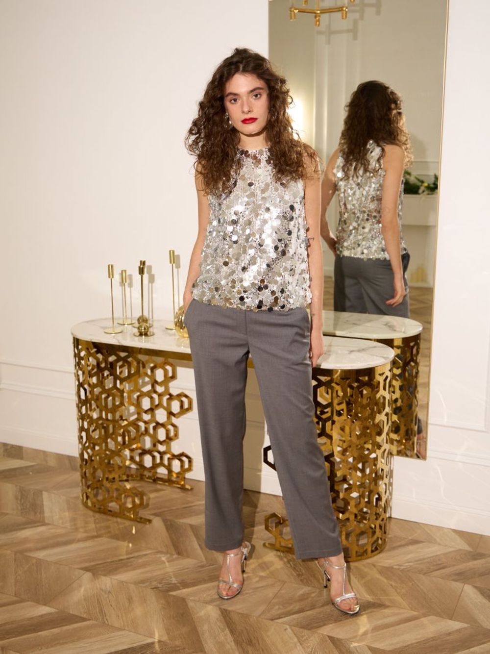 Брюки прямые серые шерсть