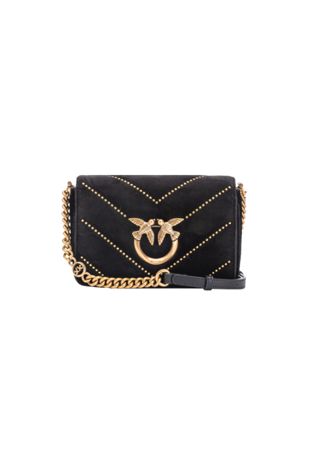 MINI LOVE BAG CLICK IN VELVET WITH STUDS - black