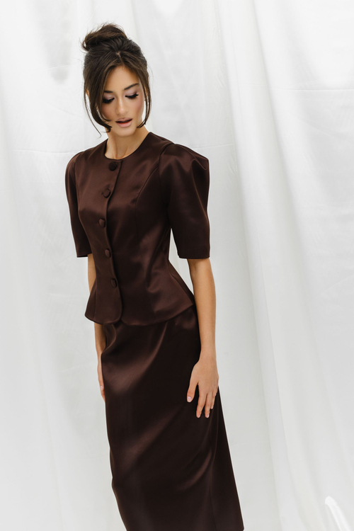 Юбка из атласа миди шоколадная