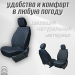 Универсальный чехол на передние сиденья из льна в черном цвете с белой нитью