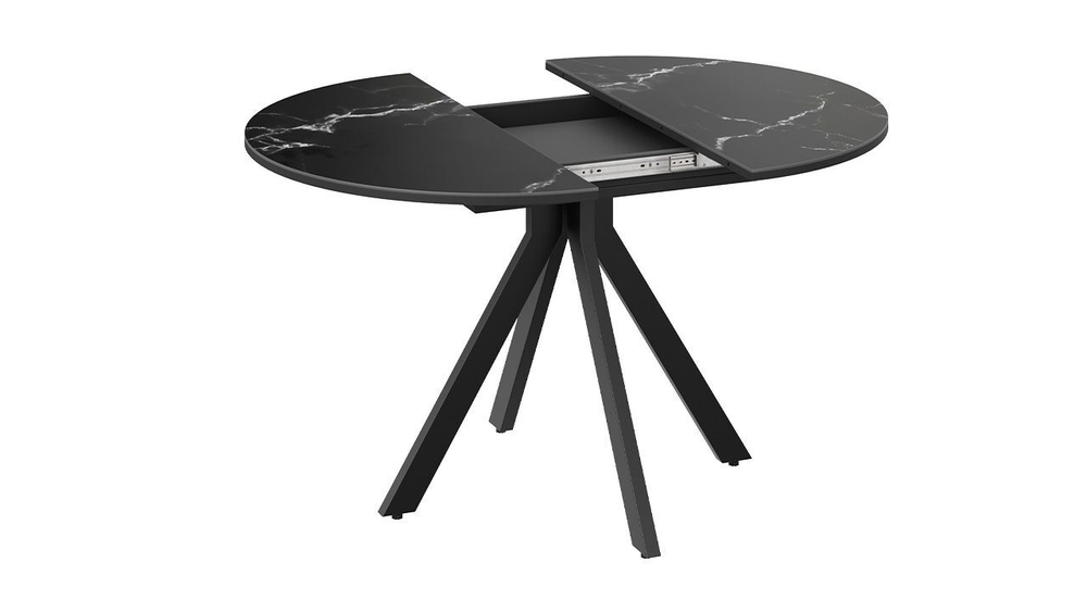 Стол кухонный обеденный круглый раздвижной Черный муар/Стекло глянцевое белое 100(132)х75х75 см