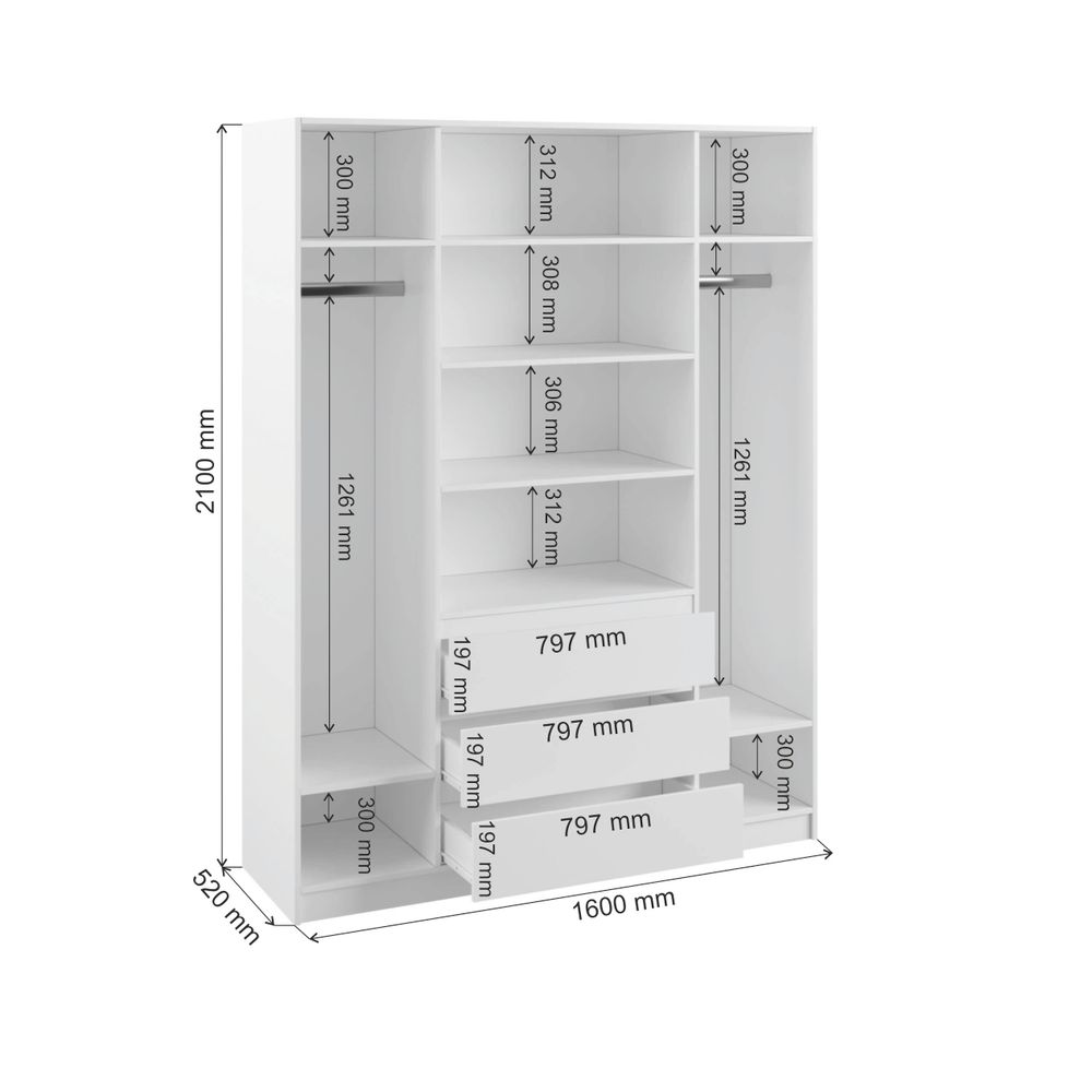 МС Мадера Шкаф 4-х ств. 1600*2100*500 (лдсп белый)
