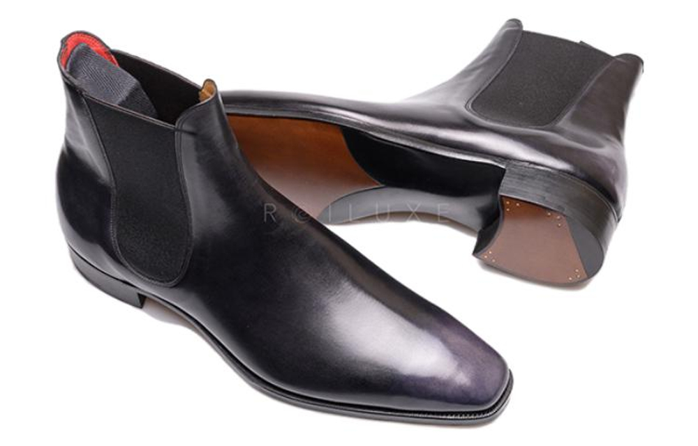 GAZIANO GIRLING Deco Black Top Grain Cow Leather Short Chelsea Boots Men"s Black