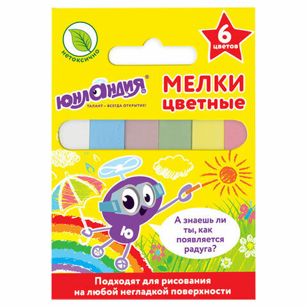 Мел цветной ЮНЛАНДИЯ "ЮНЛАНДИК И ОКРУЖАЮЩИЙ МИР", НАБОР 6 шт.,квадратный