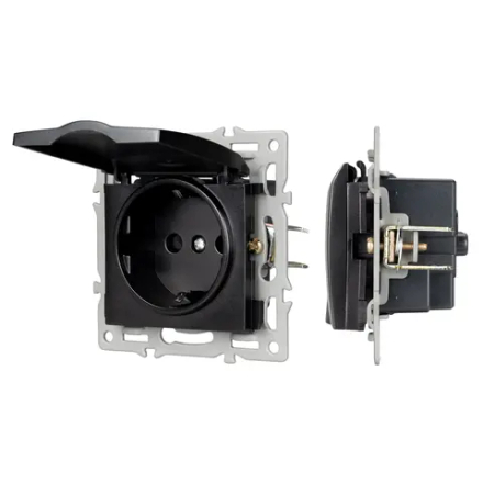 Механизм розетки влагозащищённый SCT-MCP-PL-BK (250V, 16A) (Arlight, -) 043746