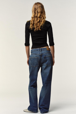 ZARA ФУТБОЛКА В РУБЧИК С ПУГОВИЦАМИ, ЧЕРНЫЙ