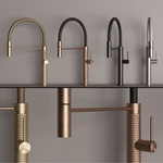 Cмеситель для кухни Gessi 316, полупрофессиональный, поворотный, с выдвижным душем, h480х269 мм, цвет Warm Bronze Brushed