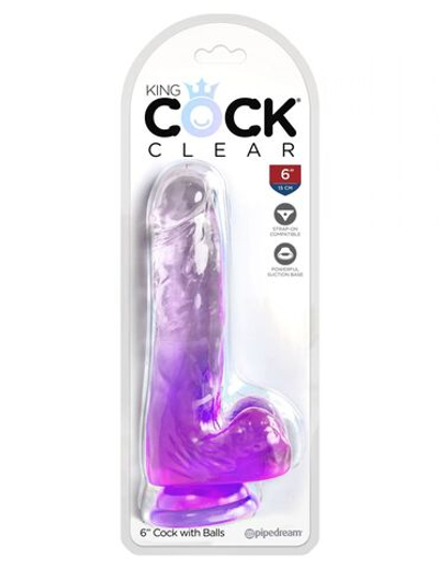 Фиолетовый фаллоимитатор с мошонкой на присоске 6’’ Cock with Balls - 17,8 см. (Цвет: фиолетовый)