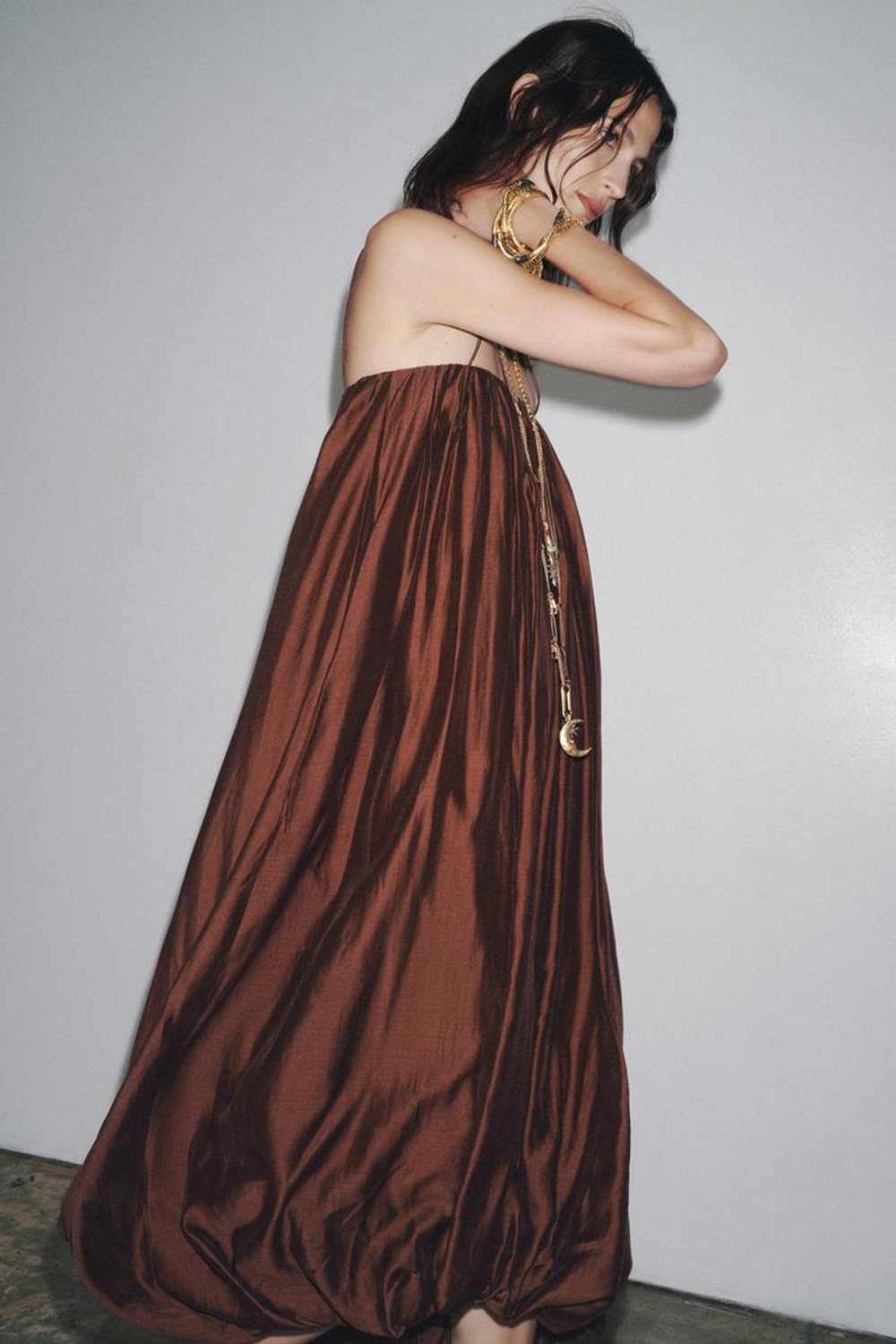 ZARA ПЛАТЬЕ-ТРАНСФОРМЕР С ЮБКОЙ-БАЛЛОНОМ — ZW COLLECTION, ТЕРРАКОТОВЫЙ