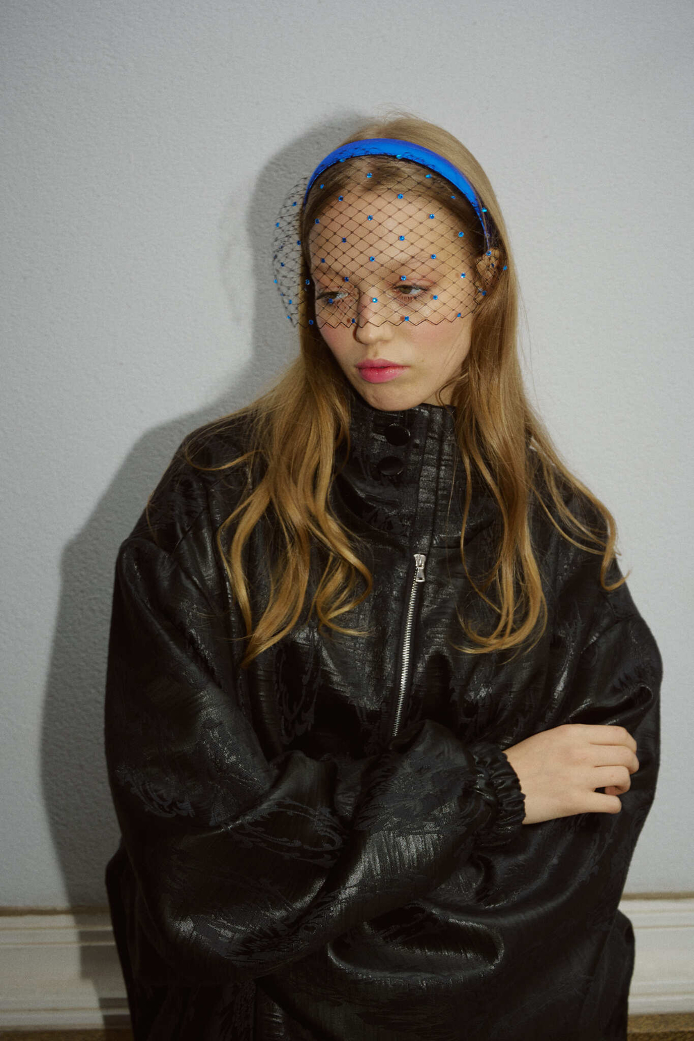 Вуаль синяя с декором в тон