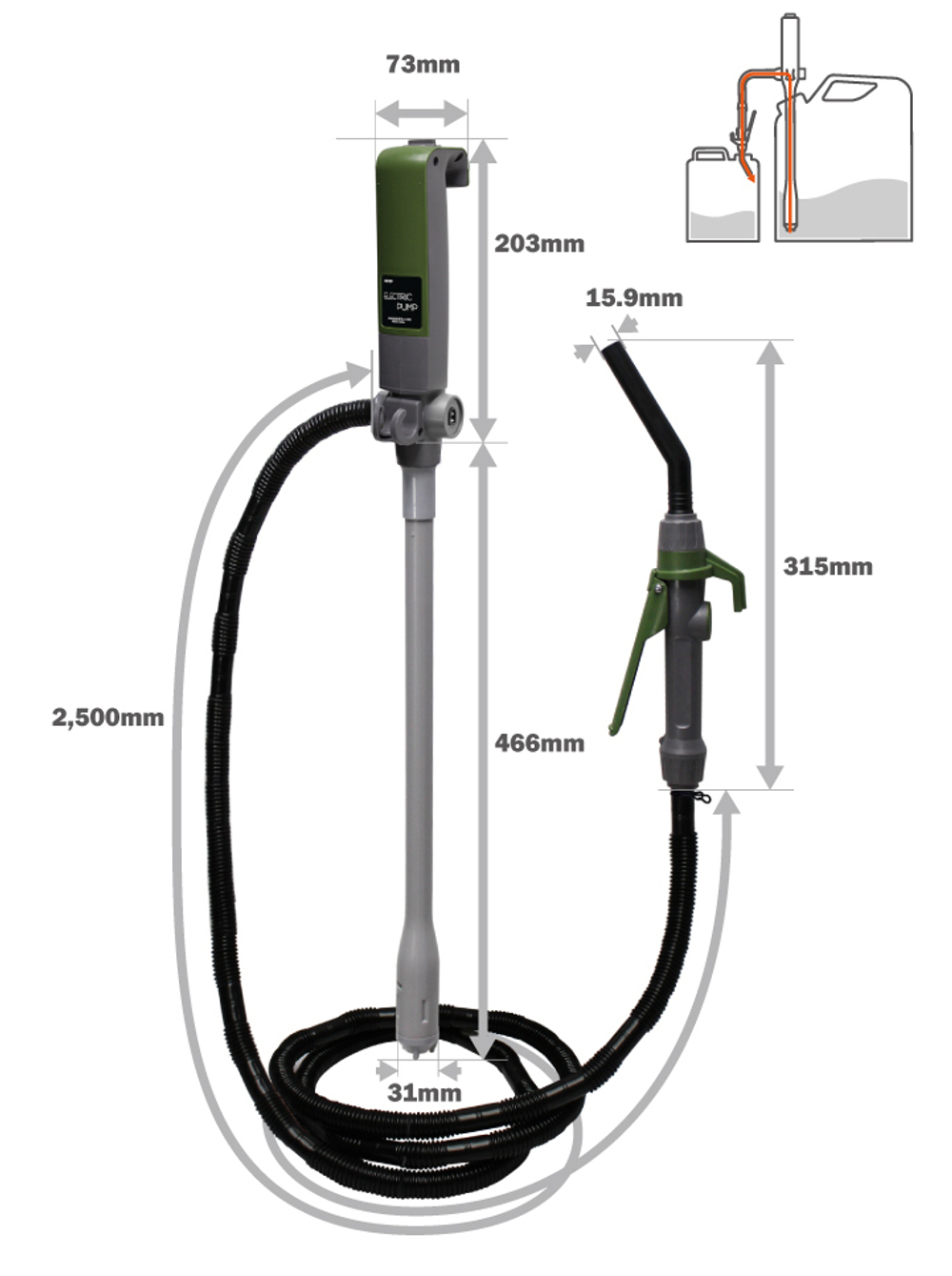 Электрический насос для перекачки топлива с заправочным пистолетом, 12 л/мин (10261290)/ насос для бензина электрический