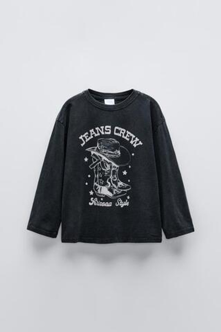 ZARA ФУТБОЛКА В КОВБОЙСКОМ СТИЛЕ, АНТРАЦИТОВО-СЕРЫЙ