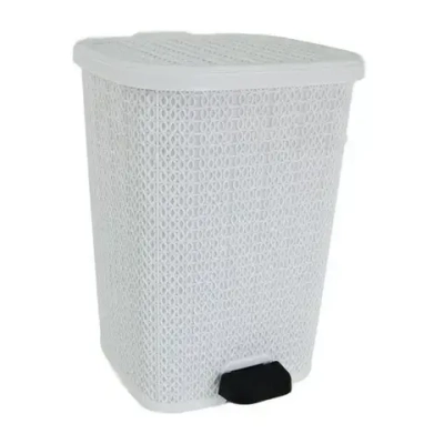 Ведро мусорное с педалью 12 л вязаный узор белый