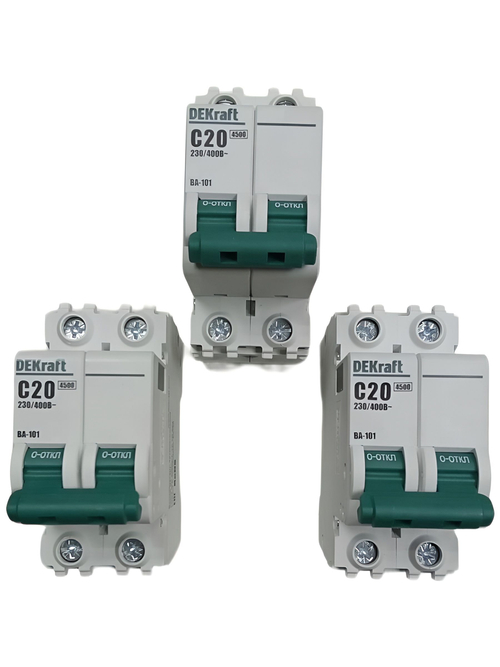 автоматический выключатель 2п 20А тип С 4,5кА серия ВА-101 DEKraft (3шт)