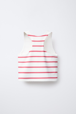 ZARA ТОП В ПОЛОСКУ В СПОРТИВНОМ СТИЛЕ, КОРАЛЛОВЫЙ