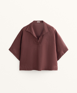 Oysho Рубашка свободного кроя с коротким рукавом из 100% льна, винный