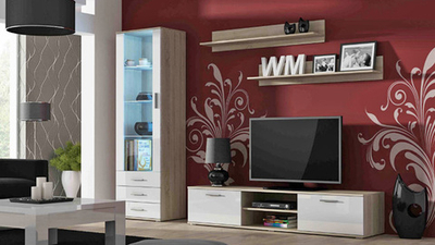 Гостиная Сохо МДФ Белый DM635-6 / Дуб Сонома 3025 240*41*192 см, Белый, Дуб Сонома   Фиеста