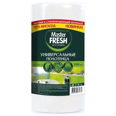 Полотенца универсальные Master FRESH в рулоне (спанлейс СОТЫ) 100 шт. 21*25см 70% вискозы