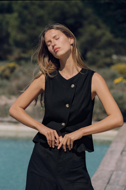 ZARA ТОП ИЗ СМЕСОВОГО ЛЬНА НА ЗАПÁХЕ, ЧЕРНЫЙ