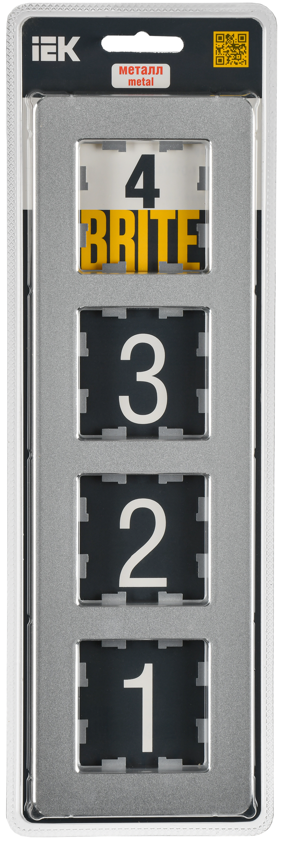 BRITE Рамка 4-местная РУ-4-1-Бр металл алюминий RE IEK