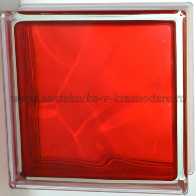 Стеклоблок красный волна окрашенный изнутри Vitrablok 19x19x8