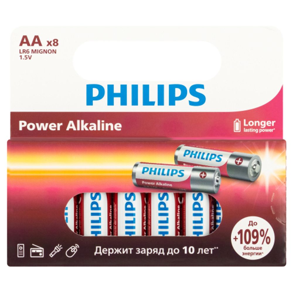 Батарейки Philips LR6P8W/51 АА алкалиновые 1,5v 8 шт. LR6-8BL Power