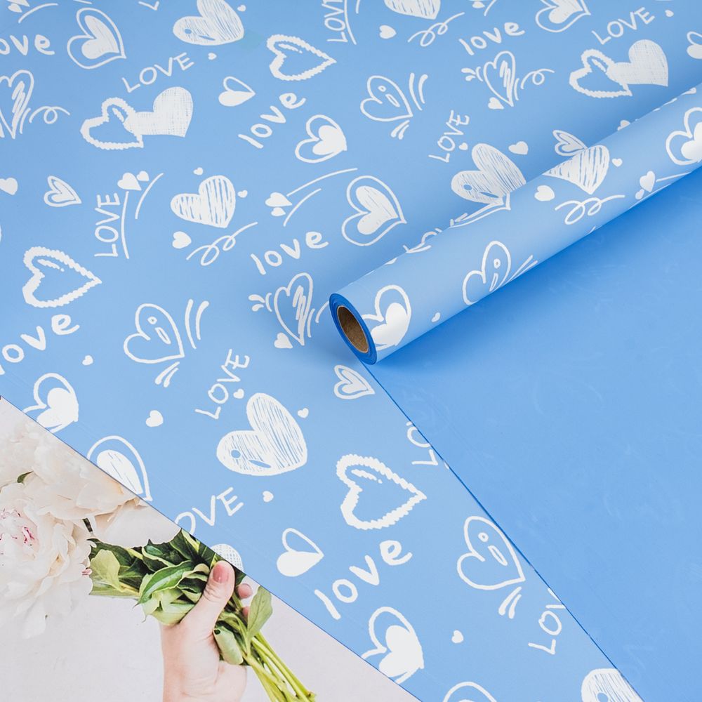 Пленка матовая &quot;Сердечный вихрь&quot; Голубая 57см*10м