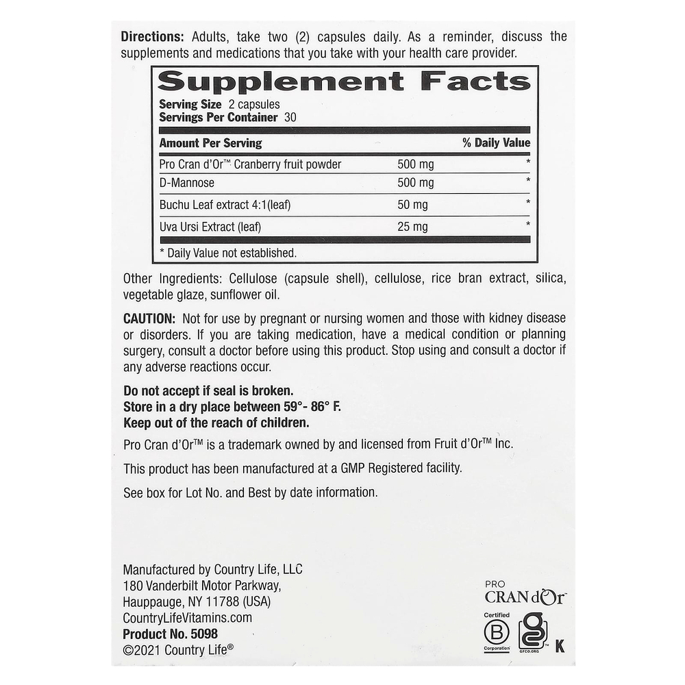 Country Life, Уход за мочевыводящими путями, 60 веганских капсул