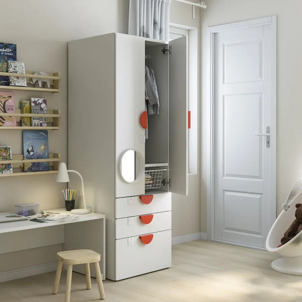 Шкаф - PLATSA/ SMÅSTAD / SMАSTAD  IKEA/ ПЛАТСА/СМОСТАД  ИКЕА, 60x57x181 см, белый/серый