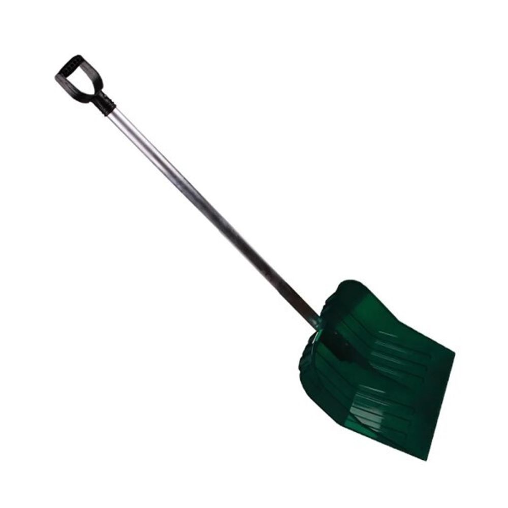 Лопата для снега особопрочная из поликарбоната с алюм. черенком и ручкой (ковш 430х420) зеленый (Альтернатива)