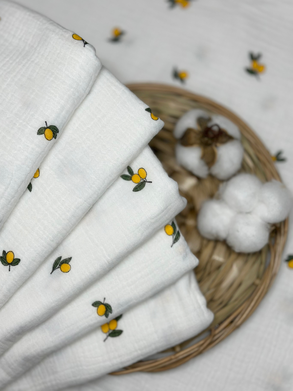 Муслиновая пеленка Лимончики 90*130 (+/-5см)