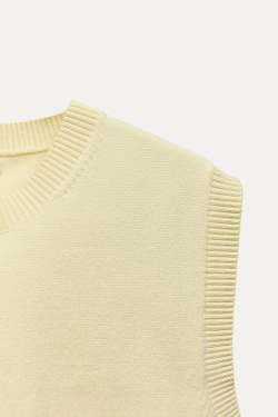 ZARA ОДНОТОННЫЙ ТРИКОТАЖНЫЙ ТОП БЕЗ РУКАВОВ, СВЕТЛО-ЖЕЛТЫЙ