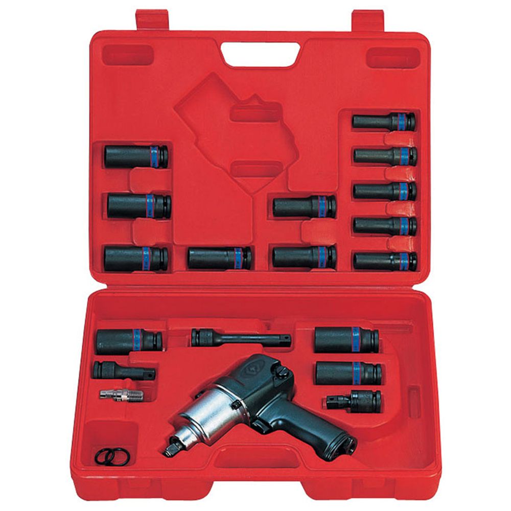 KING TONY (44118MP08) Гайковерт пневматический ударный 1/2", 678 Нм, с комплектом головок, 23 предмета