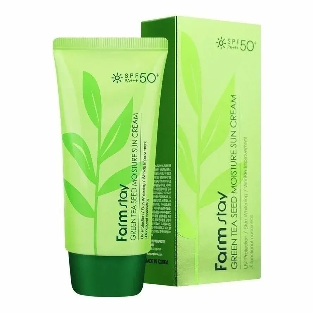 Farm Stay Green Tea Seed Moisture Sun Cream SPF50+ PA+++, 70g Солнцезащитный увлажняющий крем с семенами зеленого чая SPF 50/PA+++