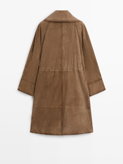 Massimo Dutti Длинная замшевая куртка, рыжевато-коричневый