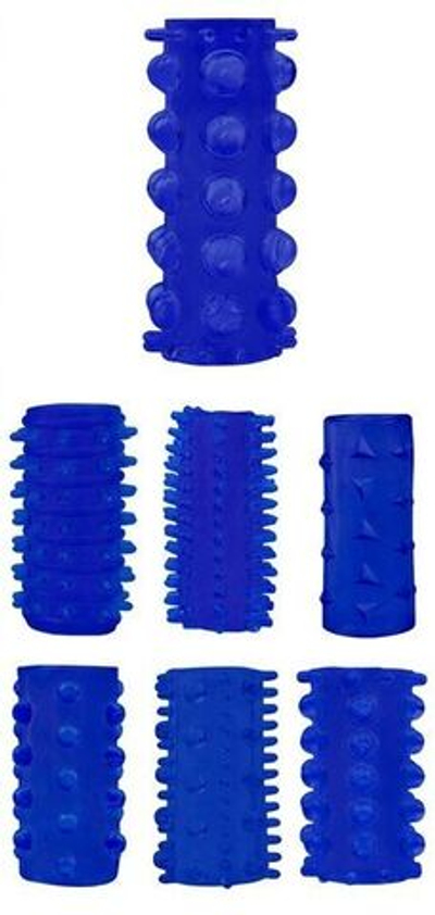 Набор из 7 синих насадок на пенис Get Lock (Цвет: синий)