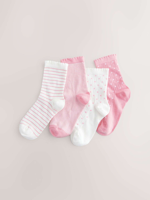 Носки хлопковые для девочки Next AU2-572, 4 шт., Белый, Розовый