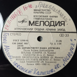 Винтажная виниловая пластинка LP Борис Александров Да Здравствует Наша Держава Военные Песни (СССР 1986)