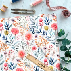 Ткань премиум дюспо полевые цветы с синими веточками