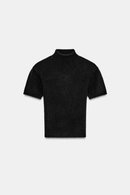 ZARA МЯГКИЙ СВИТЕР С КОРОТКИМИ РУКАВАМИ, ЧЕРНЫЙ