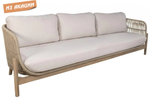 Диван деревянный плетеный трехместный Tagliamento Talara, бежевый, лен