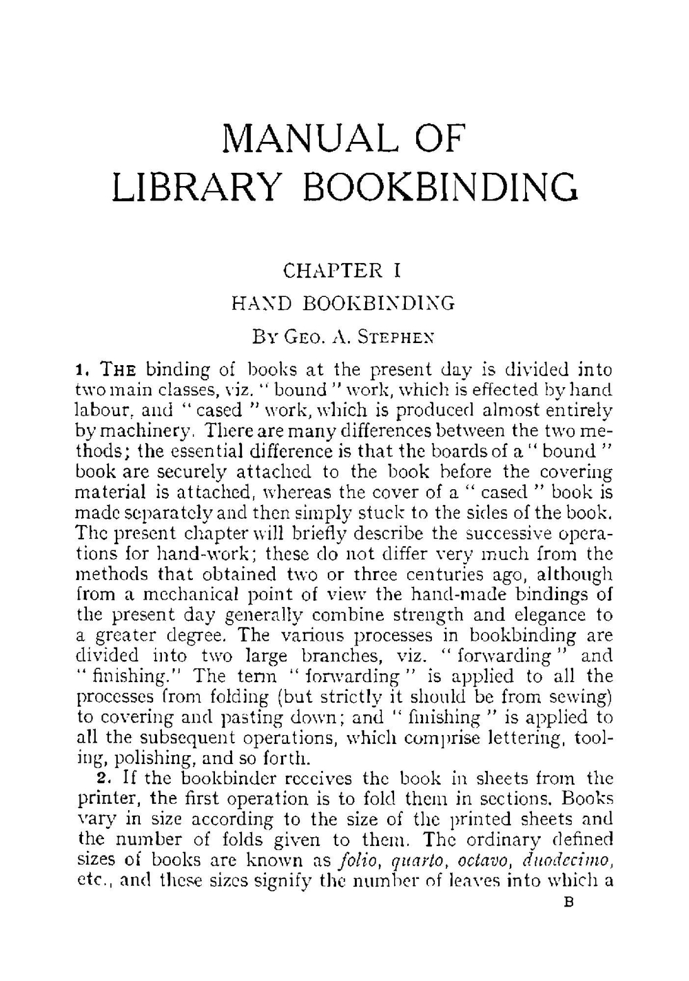 Manual of library bookbinding practical and historical | Stephen Geo A