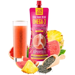 Напиток ЧИА ОМЕГА-3 «Гуава + Ананас» 250 мл 28SEEDS — полезный напиток с семенами чиа, гуавой и ананасом, источником Омега-3 и пищевой клетчатки
