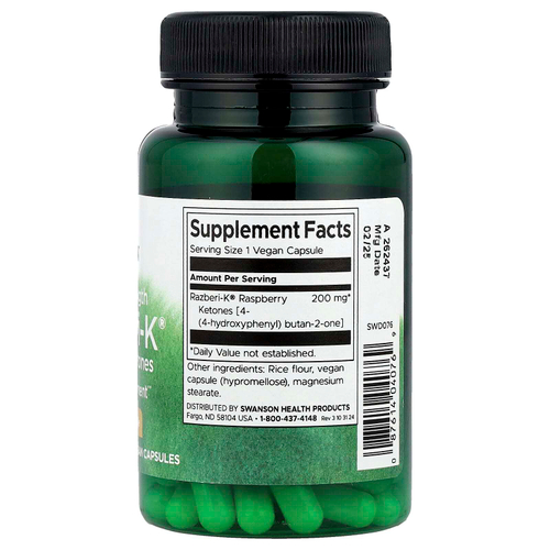 Swanson, Razberi-K®, малиновые кетоны, 200 мг, 60 веганских капсул