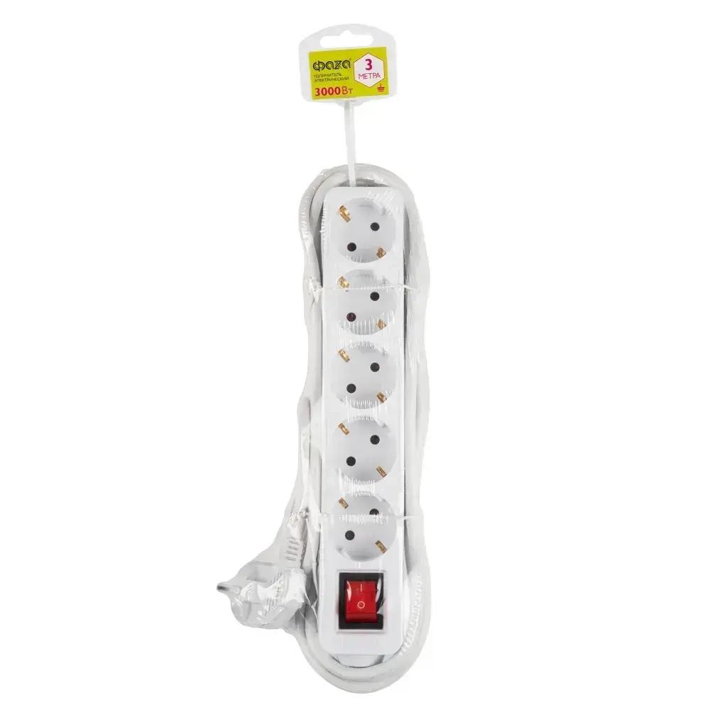 Удлинитель бытовой ФАZA с заземлением и выключением 5 гнезд 3 метров FTS-05-300