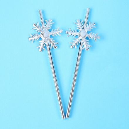 Трубочки для коктейля Снежинки серебро, набор 2 шт 9939776