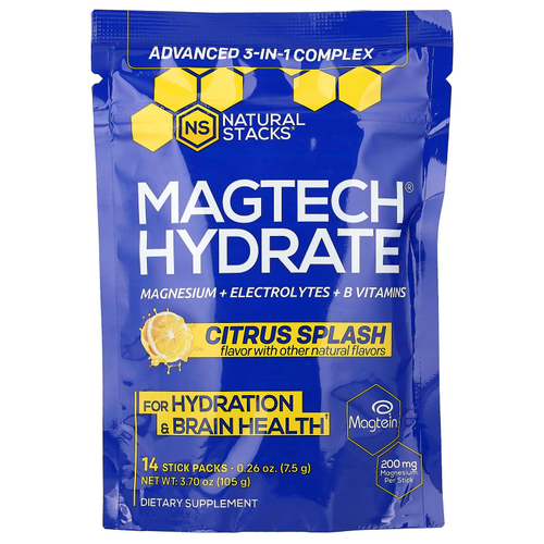 Natural Stacks, Magtech® Hydrate, цитрус, 14 стик-пакетов по 7,5 г (0,26 унции)