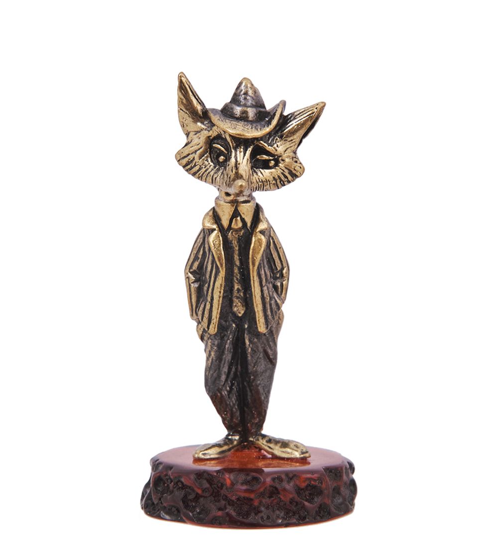 Народные промыслы AM-4243 Фигурка «Лис Ник» (латунь, янтарь)